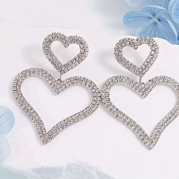 Beautiful s925 double dangle Heart Earrings - Picture 3 of 8